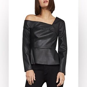 NWT BCBGMAXAZRIA One-Shoulder Faux Leather Peplum Top